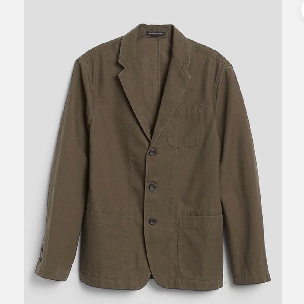 Banana Republic-Olive Color Slim Fit Canvas Jacket-Size 42